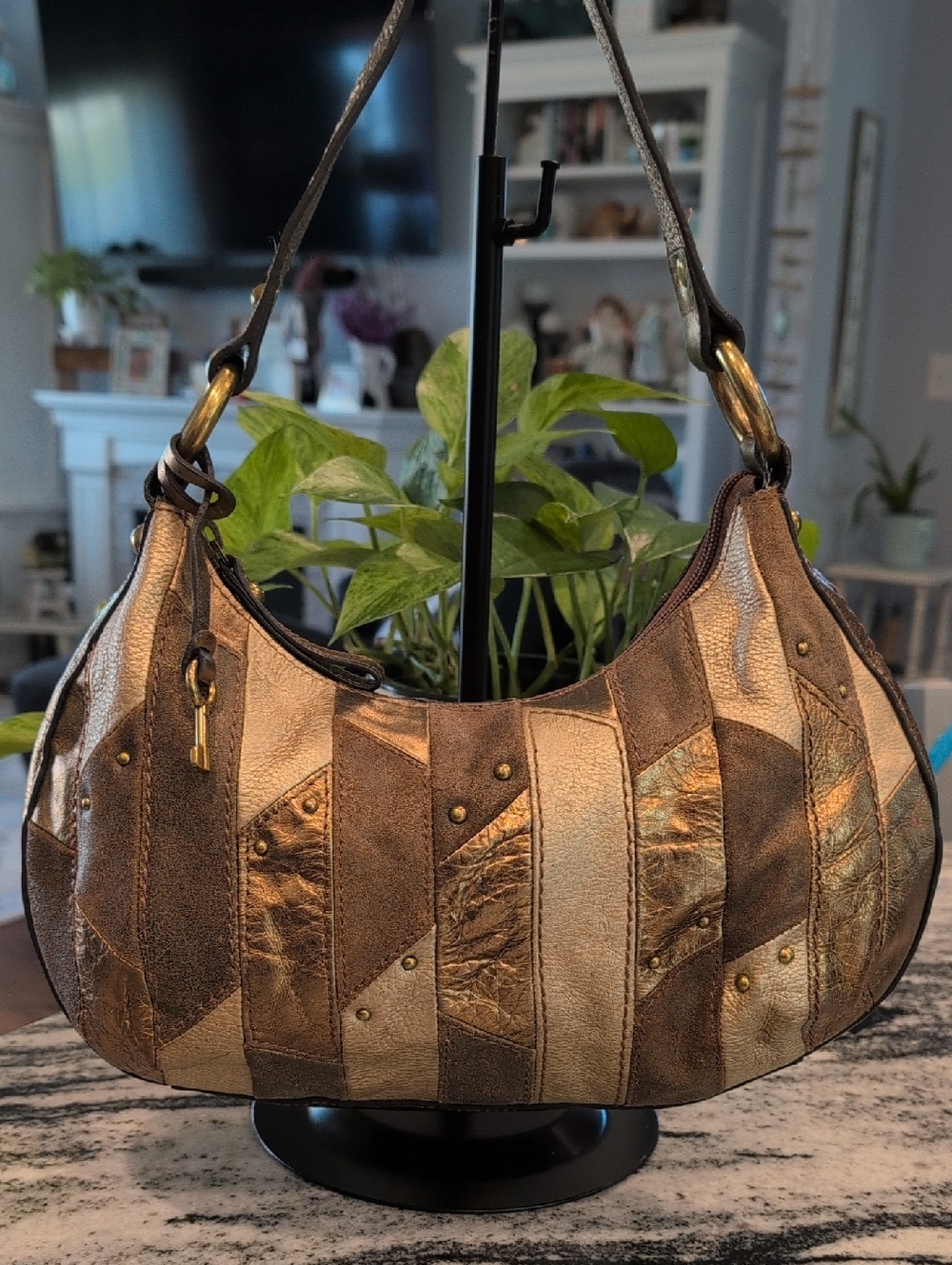 Fossil Patchwork Leather Hobo Shoulder Bag - VINTAGE